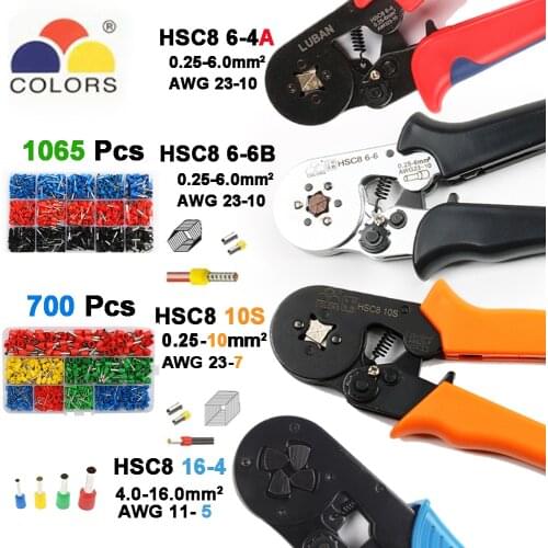 6-6 0.25-6mm 23-10AWG Hexagon 10S 0.25-10mm 23-7AWG Quadrilateral Tube Bootlace Terminal Crimping Pliers Crimp Hand Tools HSC8