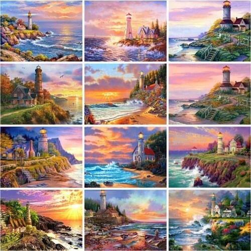 EverShine DIY Full Square Diamond Embroidery Lighthouse Diamond Painting Scenic Rhinestones Cross Stitch Mosaic Seaside Wall Art