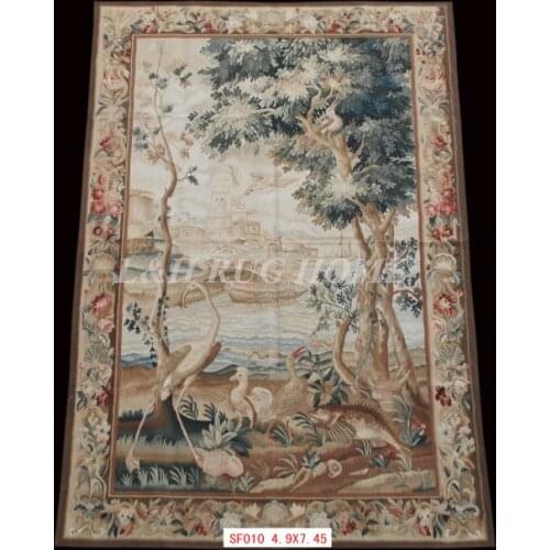 Free Shipping 100% 4.9'X7.45' French Aubusson Tapestry Handwoven wall haning tapestry, Gobelin tapestry