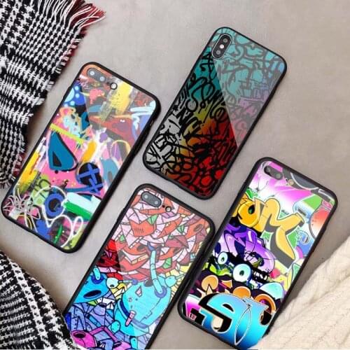 Colorful graffiti Tempered Glass Phone Case For iphone 12 11 Pro Max 5 6 7 8 X XS XR XSMax Shell 12Pro Max Cover Shell