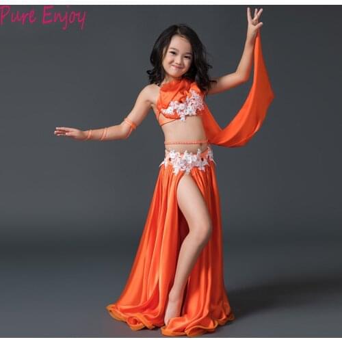 Children Girls Belly Oriental Dance Team uniform Diamond Top Skirt Suit Competition Costume Rumba Dancewear Outfits