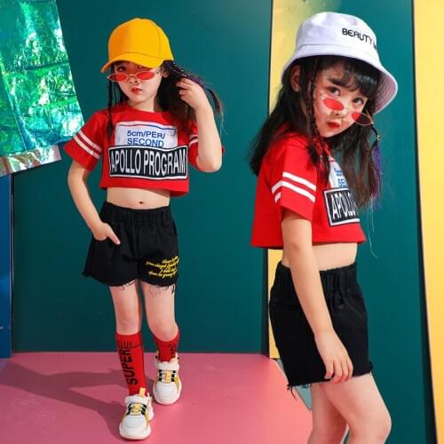 Kids Jazz Hip Hop Dance Clothing for Girls Boys Ballroom Dancing Costumes Red Crop Tops Jogger Short Pants Performance Show Wear