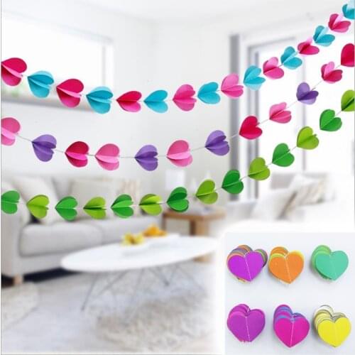 3m Heart Shape Banner Colorful Hanging Paper Garlands String Chain Wedding Bridal Birthday Party Decorations