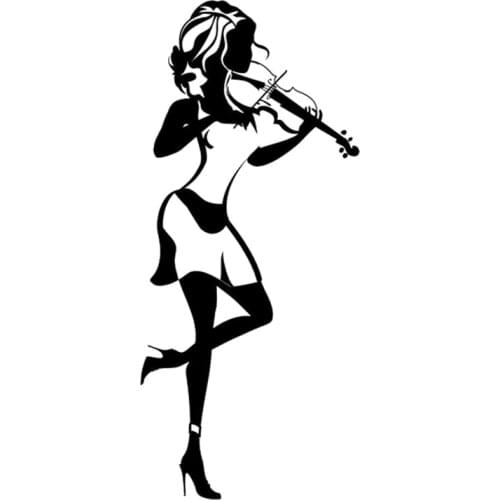 Beautiful Violin Girl Music Symbol Contour Sticker High Quality Car Decoration Personality Pvc Decal Black/white, 19cm*8cm