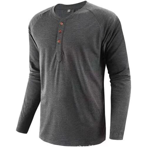 Spring Henry Collar Buttons T Shirt Men Casual Solid Color Long Sleeve T Shirt For Men Autumn High Quality Cotton Mens T Shirts