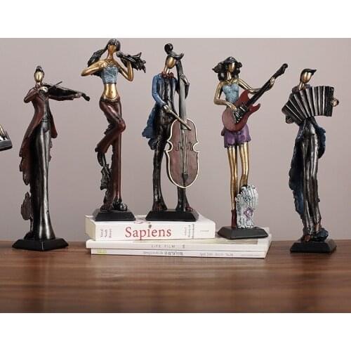 Retro Musicians Ornaments Guitar and Violin Musical Instruments Playing Living Room Home Soft Decorations TV Cabinet Furnishings