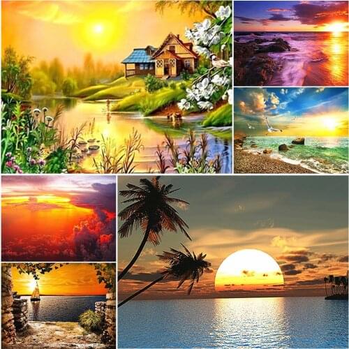 5D DIY Diamond Painting Landscape Sunset Dusk Rhinestone Picture Full Square/Round Diamond Embroidery Mosaic Kit Home Decoration