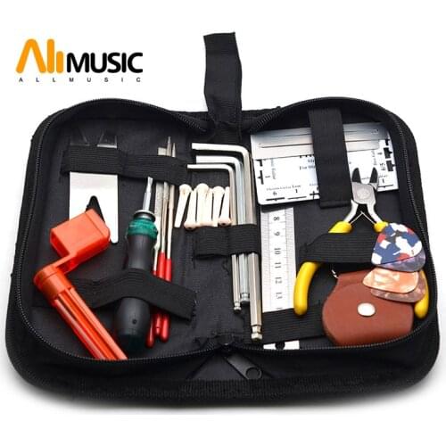 Black Foldable Guitar Bass Tools Kits Bag 20*10*5CM with String Winder Screw Driver Pickholder Guitar Ruler Guitar Accessories