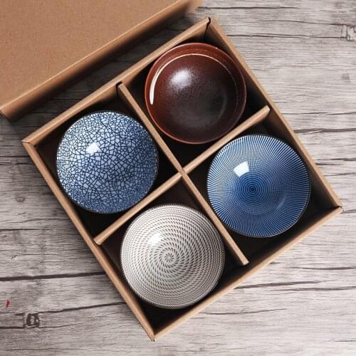 4pcs Japanese ceramic tableware set creative personality Chinese modern household simple gift small soup bowl rice bowl LX122505