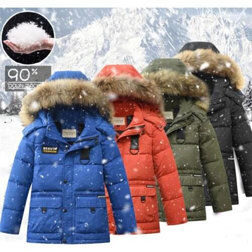 2019 New Boys Down Jacket Retail Brands Children Winter Warm Thick White Duck Down Coat Teenagers High-quality Fur Hooded Jacket