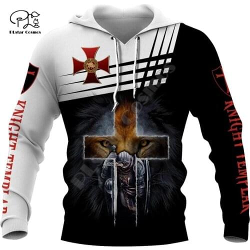 New men Knights Templar Lion Print 3d hoodies funny soldier sweatshirt zipper jacket Unisex streetwear Casual Tracksuit pullover