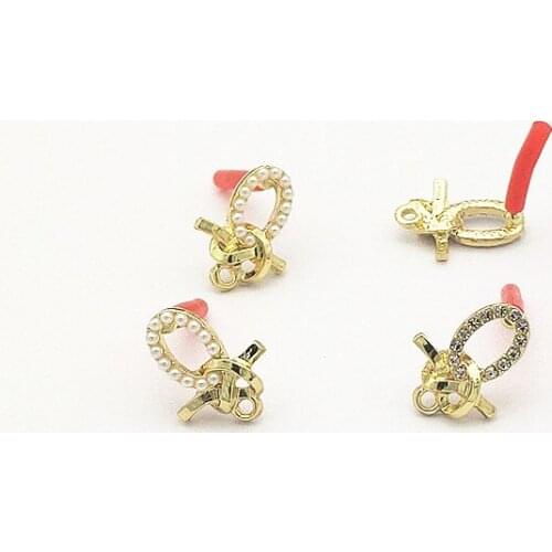New Arrival!17x13mm100pcs Imitation pearl/Rhinestone Bow Ear Stud for Earring DIY Parts,Jewelry Accessories Findings & Component