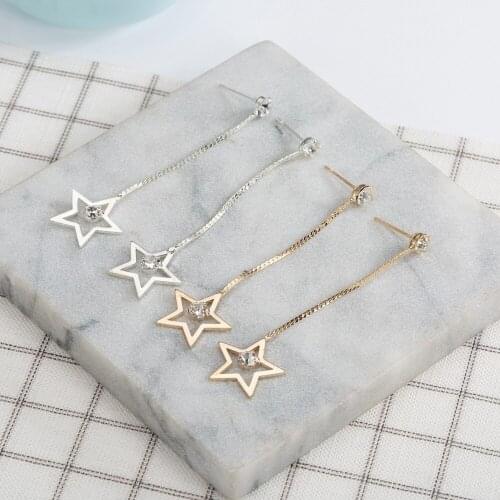 New Fashion Five-pointed Star Best Selling Simple Popular Gold Stars long drop Earrings Jewelry Wholesale E590