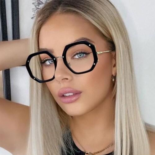 Oversized Square Glasses Frames Women New Fashion Plastic Anti Blue Glasses Transparent Eyeglasses Frames For Female TR90 Oculos