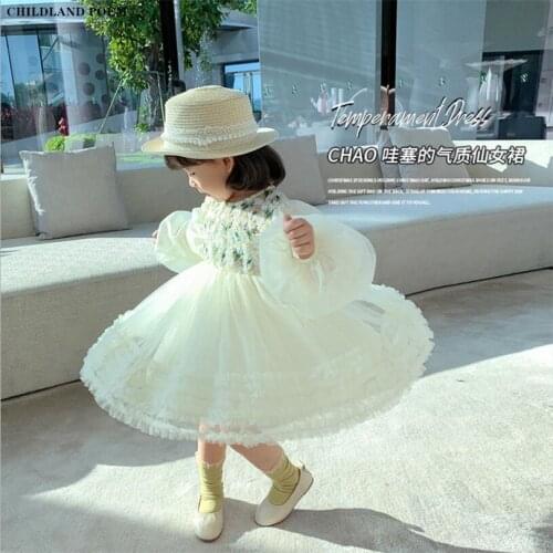 Girls Dress Spring 2021 Lace Flower Princess Baby Dress Tulle Kids Dresses For Girls Long Sleeve Children Girl Ball Gown Vestido