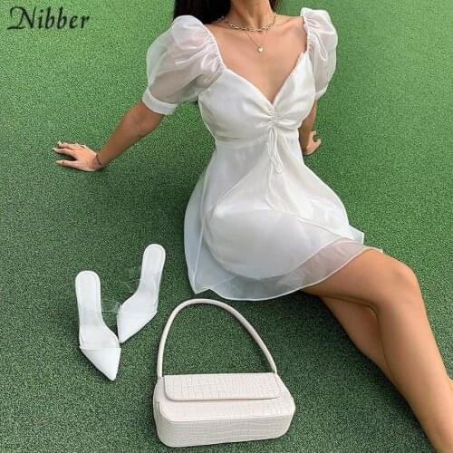 Nibber sweet Korean style pleated dress women summer new casual club party Elegant mesh mini dresses female casual street wear