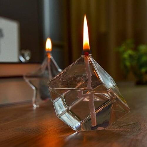 Real Flame Hand Blown Decorative Table Glass Oil Lamp Mini Outdoor Fire Pit