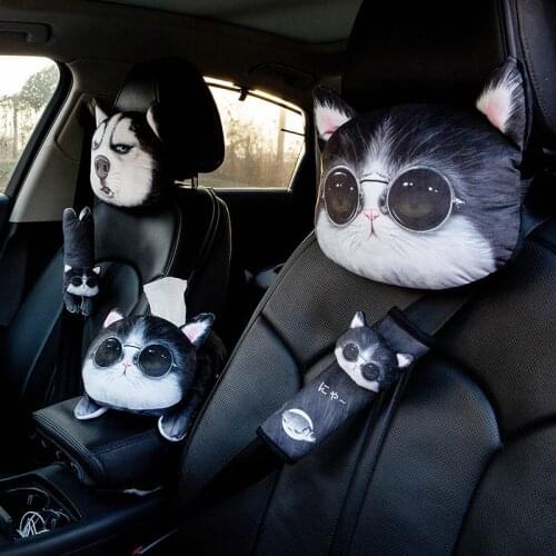 1Pcs Cartoon Cute Car Neck Pillow 3D Creativity Cat and Dog Car Headrest Soft Breathable Pillow Car Accessories Men Women Girls