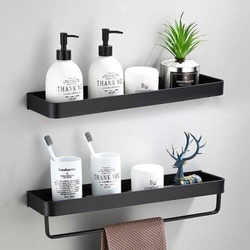 Bathroom Shelf With Robe Hooks Shower Shampoo Soap Cosmetic Shelf Black Aluminum Bathroom Accessories Storage Organizer Rack