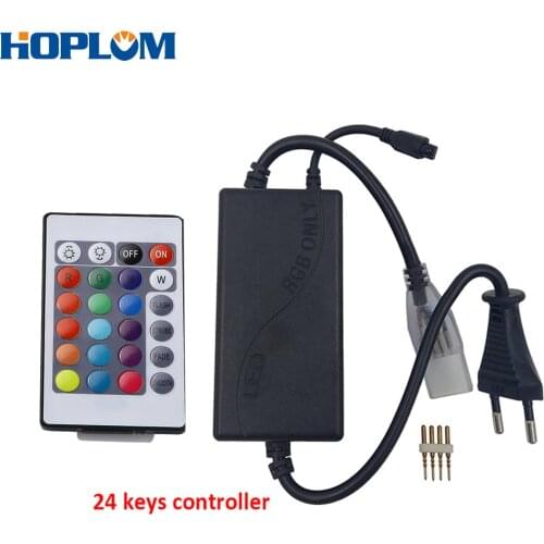 220V RGB Led Strip Controller with EU Power Plug + 24 Keys Wireless IR Remote Control for SMD 5050 3528 RGB LED Flexible Strips