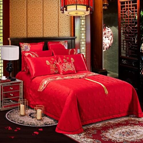 Luxury Red 100% Cotton Wedding Style Quilts Bedspread Bed Blanket Double Lace Decor Quilted Bed Cover Pillowcase King Coverlet