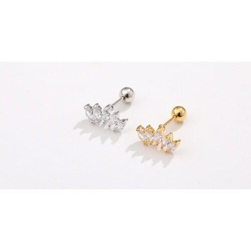 1 Piece Stainless Steel Stud Earrings Helix Cartilage Tragus ear Piercing Crown Zircon Jewelry