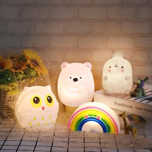 Animal LED Night Light For Children Baby Kids Bear Owl Chick Rainbow LED Night Lamp Home Bedroom Decoration
