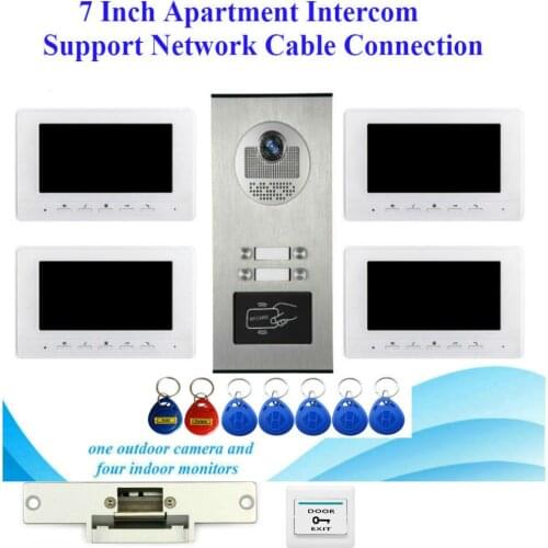 7 inch Wired Video Door Phone Intercom System 2/3/4 Monitor + 1 RFID Access IR 700TVL Camera + Electric Control Door Lock