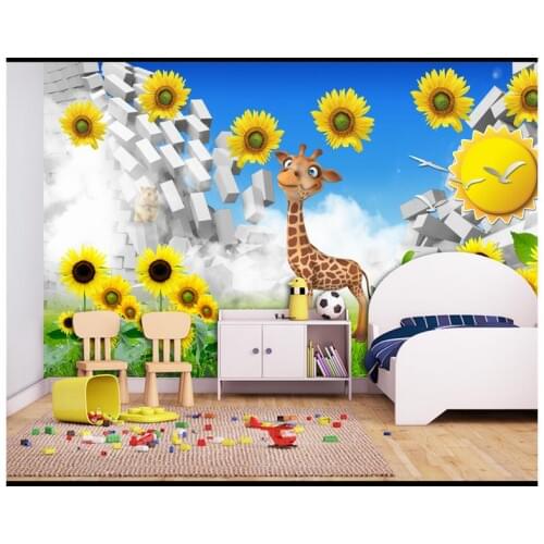 High Quality custom 3d wallpaper murals beautiful 3D sunflower cartoon children room background wall pastoral murals home decor
