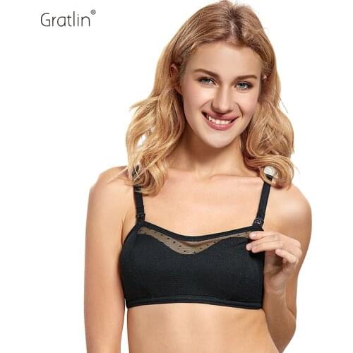 Womens Wirefree Lightly Lined Maternity Nursing Bra Lace Mesh Underwear for Breastfeeding