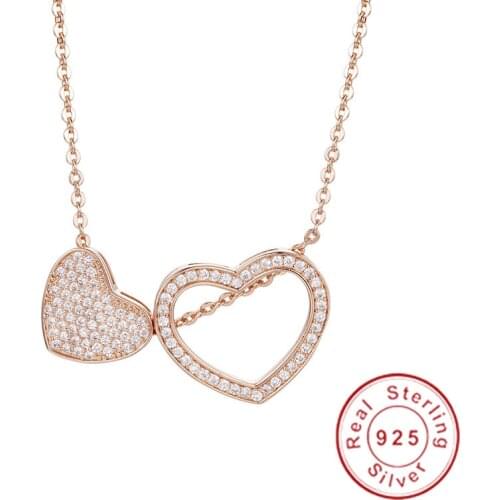 Heart Pendants 5A Zircon Cz Real 925 Sterling silver & rose gold Wedding Pendant with Necklace for women Bridal jewelry gift