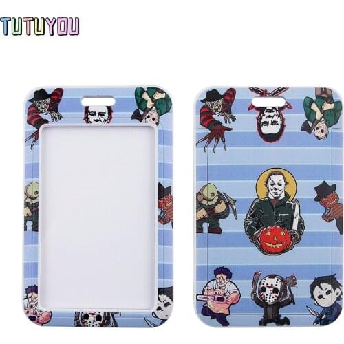 1pc PC2725 Horror Movie Killers Lanyard ID Card Holder Student Travel Bank Bus Business Card Cover Badge Halloween Gift For Kid