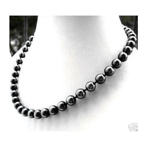 100% Real 10mm Black South Sea Shell Pearl Necklace 18"AAA style Fine Noble real Natural free shipping