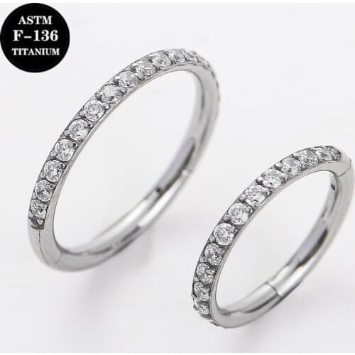 16G Implant Grade Titanium Hinged Segment Ring Clicker for Nose Daith Septum Earring Piercing Jewelry with CZ Gem