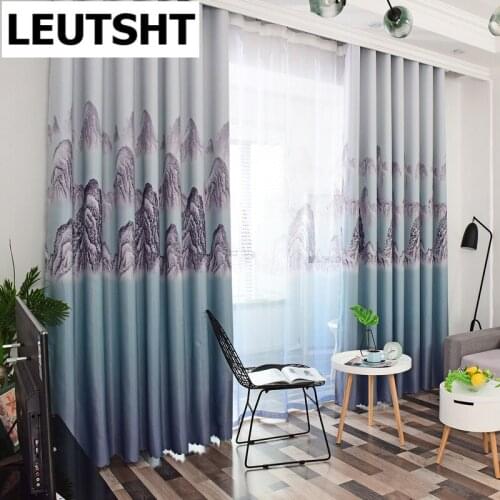 2021 Chinese Style Chinese Painting Landscape Zen Curtains for Living Room Bedroom Personalized Study Blackout Curtains Custom