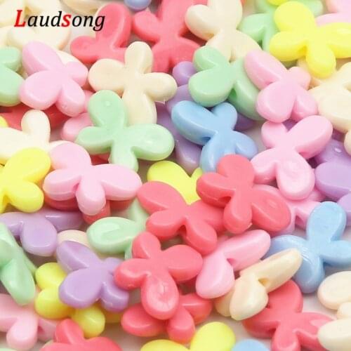 50Pcs/Lot 13x18mm Cheap Butterfly Acrylic Resin Beads Candy Color Acrylic Spacer Beads Children Jewelry Accessoires