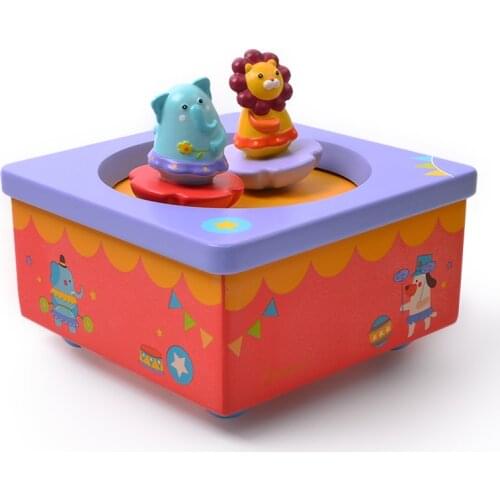 Childrens creative rotating animal music box baby lullaby wooden Christmas gift educational musical learning toys for children