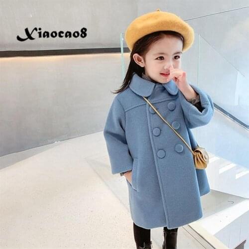 Autumn Winter Kids Girls Woolen Jacket Coat Children Double Button Long Trench Coat Toddler Baby Fall Clothes Thick Outwear 8 12