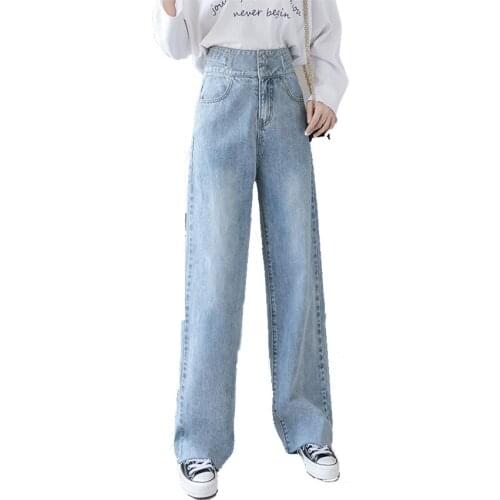Spring 2021Wide-Leg Jeans Pants Womens High Waist Streetwear Harajuku Loose Straight Trousers Cotton Cargo Pants