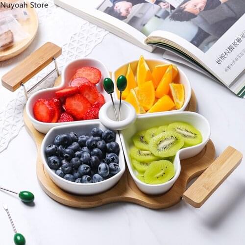 Fruit Plate Ceramic Creative Living Room Household Fruit Platter Personality Divided Grid Candy Snack Snacks Dried Fruit Plate