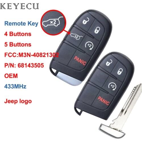 Keyecu OEM Smart Remote Car Key Fob 4 5 Buttons 433Mhz for Jeep Grand Cherokee 2014-2018, FCC ID: M3N-40821302, P/N: 68143505