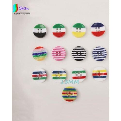 Creative Painting Flatback Round Buttons Colorful Wide Narrow Stripe Pattern Resin Button S0133 Diameter 10.50mm 13Kinds Design
