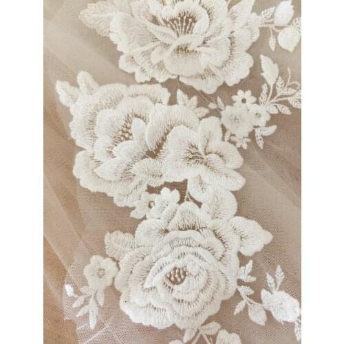 Lace applique champagne big flowers lace motif appliues wedding dresses lace flowers applique