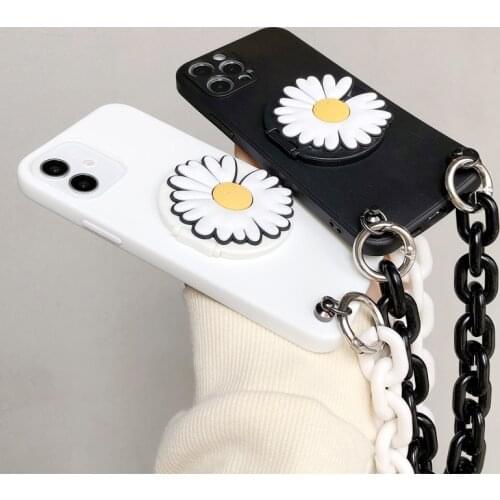 Cute Chain Bracelet Lanyard Mirror Phone Case For Xiaomi Redmi K20 K30 Note 10s mi A3 Lite 8 9 cc9 Soft Flower Little Daisy