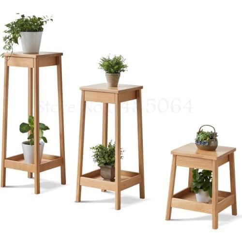 Solid Wood Multilayer Flower Stand Modern Minimalist Interior Living Room Rack Nordic Oak Balcony Flower Pot Stand