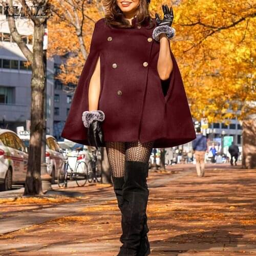 Fashion Solid Ponchos ZANZEA Women Winter Cloak Capes Autumn Solid Loose Coats Oversize Jackets Casual Double-Breasted Outwear