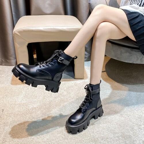 Autumn/Winter 2021 Womens Thick-soled Martin Boots Ladies Microfiber Lace-up Platform Ankle Boots Womens Shoes 33-43