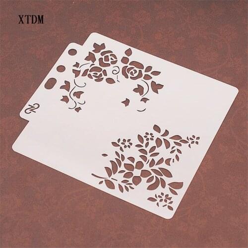 Two flowers plastic mold shield DIY cake scrapbook stencils hollow Embellishments printing lace ruler Valentines Day