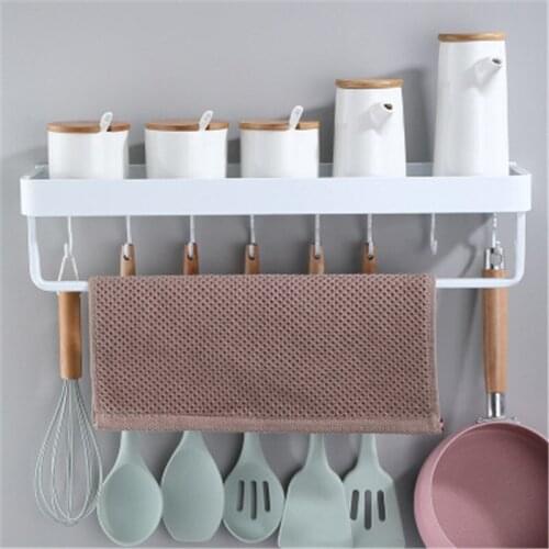 Bathroom White Shelf with Towel Bar Space Aluminum Corner Shelves Towel Rack with Hook Shampoo Holder Kitchen Storage Rack