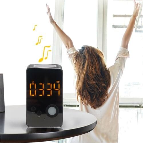 Fashion Hot Speaker Alarm Clock Wireless Bluetooth Mirror Portable Mini Bass Digital USB FM Radio FBE3